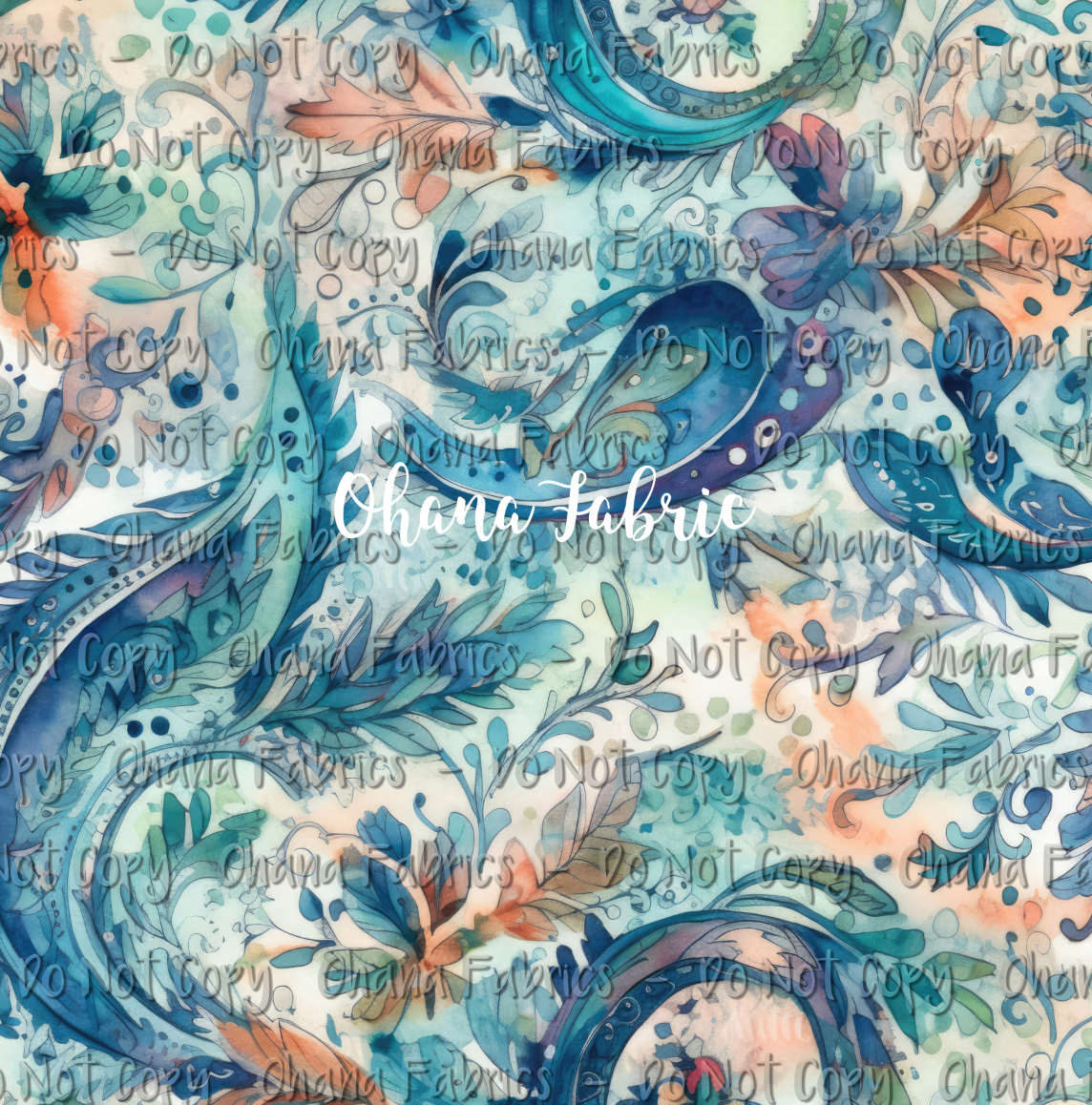 NAT109 Watercolor Blue Paisley - Choose Base and QTY