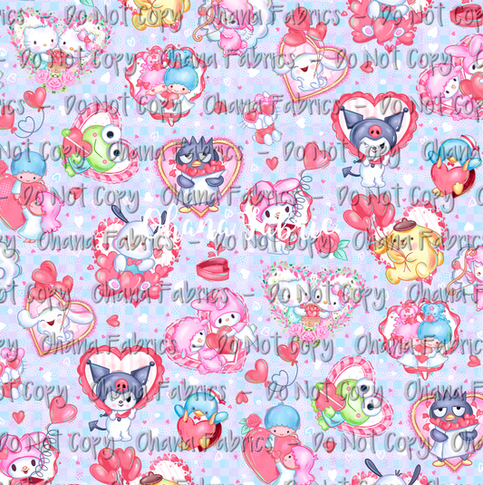 OHF24 Kawaii Love - Kitty Friends Heart Cornflower Checker