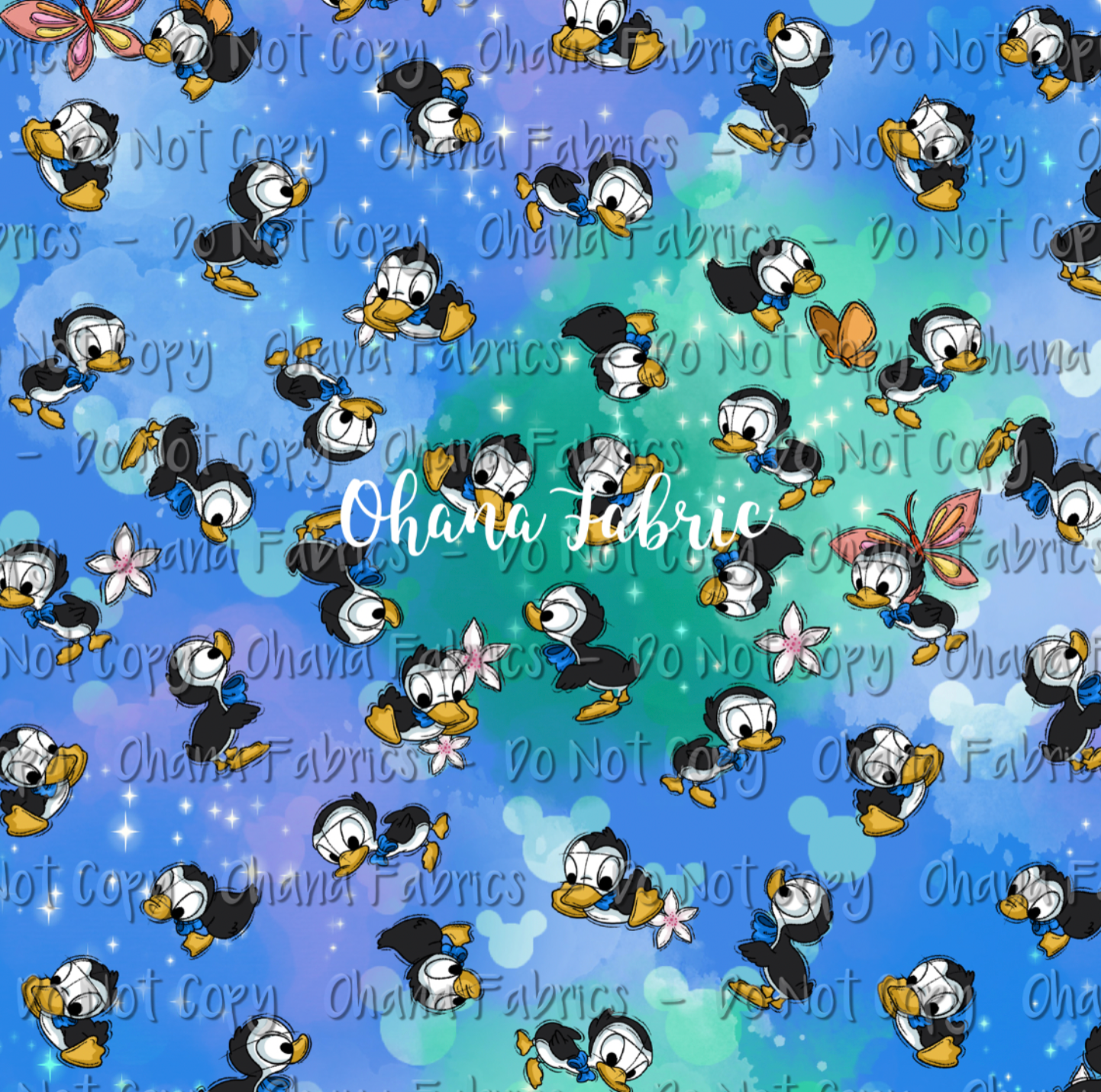 RE24 626 Ducklings (penguin)  blue - CANVAS