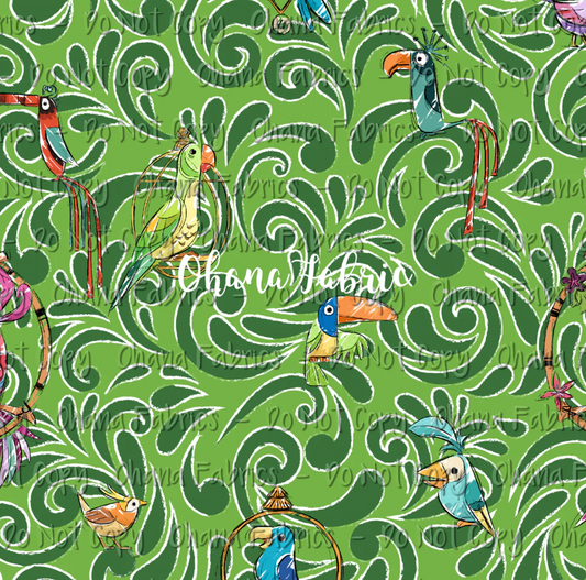 R122  Tiki 626 - Tiki Birds Green - Pebble Vinyl