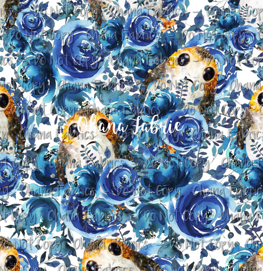 R122   FLORAL Chicken Blue - Pebble Vinyl